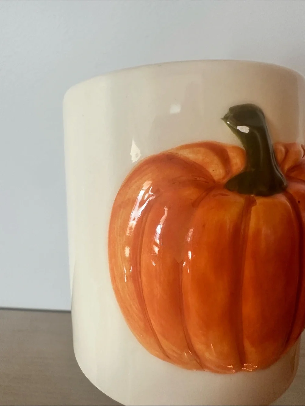 Cream Ceramic Pumpkin Mug - Orange Fall Coffee Cup - Picture 2 of 4